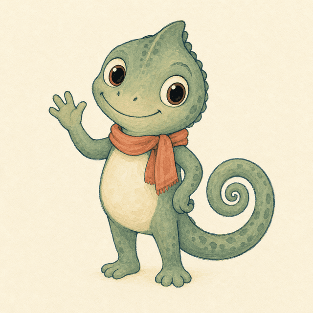 Lino the chameleon waves